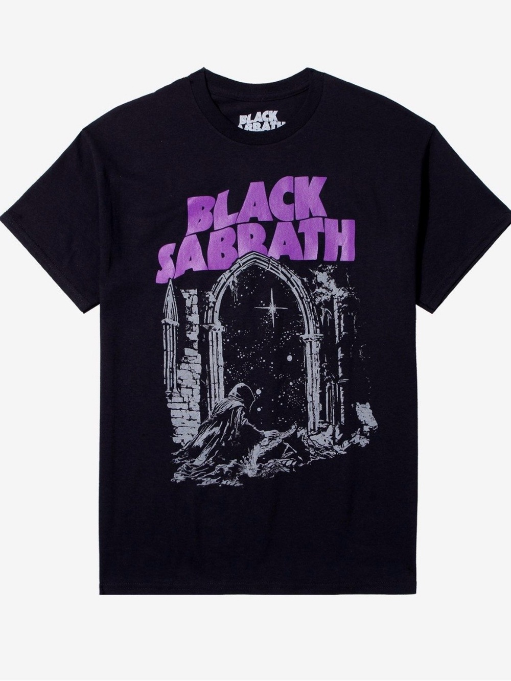 Hot Topic Black Black Sabbath Tee Night Arch with Purple Logo